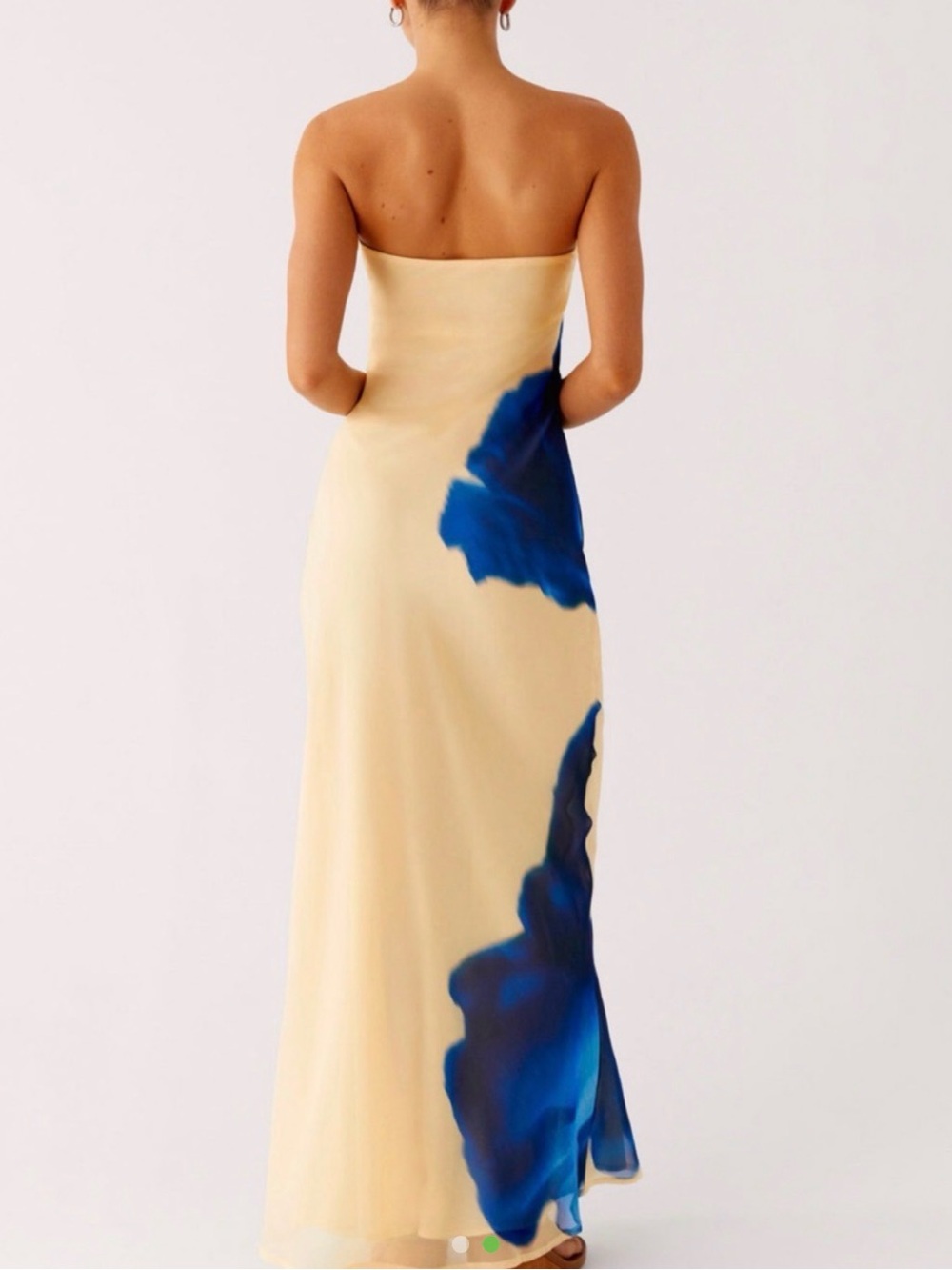 Peppermayo Strapless Maxi Dress in Cream with Blue Floral Print - Picture 2 of 2